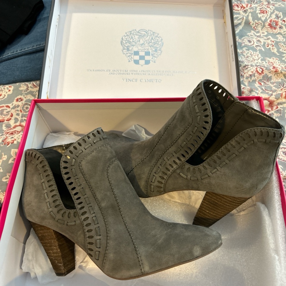 Vince Camuto Gray Suede Cutout Ankle Booties